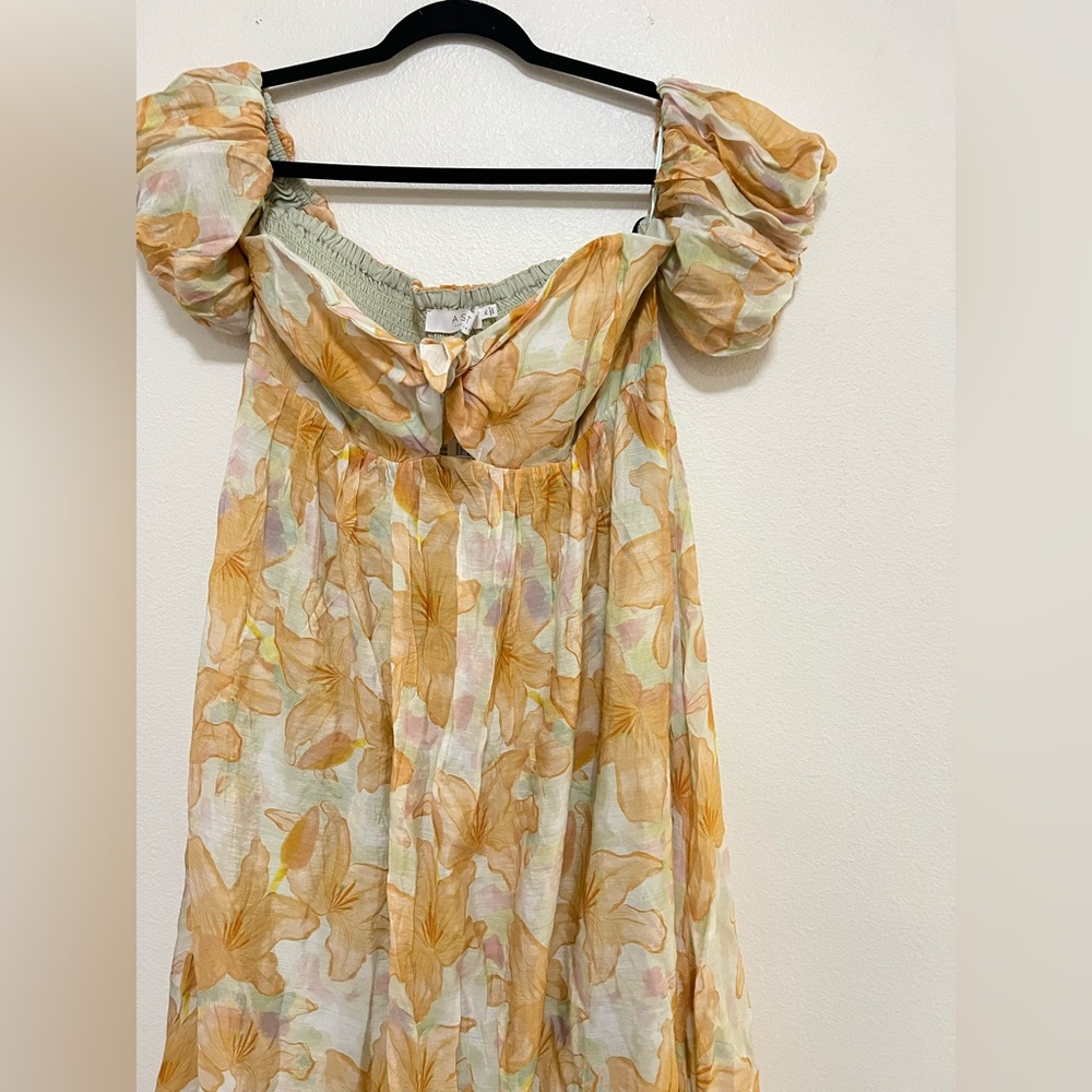 NWT Astr the label floral printed puff sleeve off shoulder maxi dress - Picture 6 of 6
